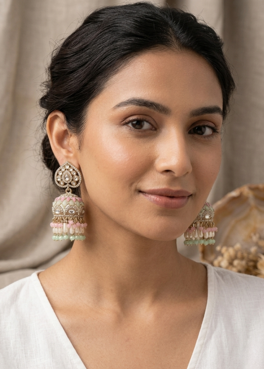 Gulzar Pastel Kundan Jhumkas