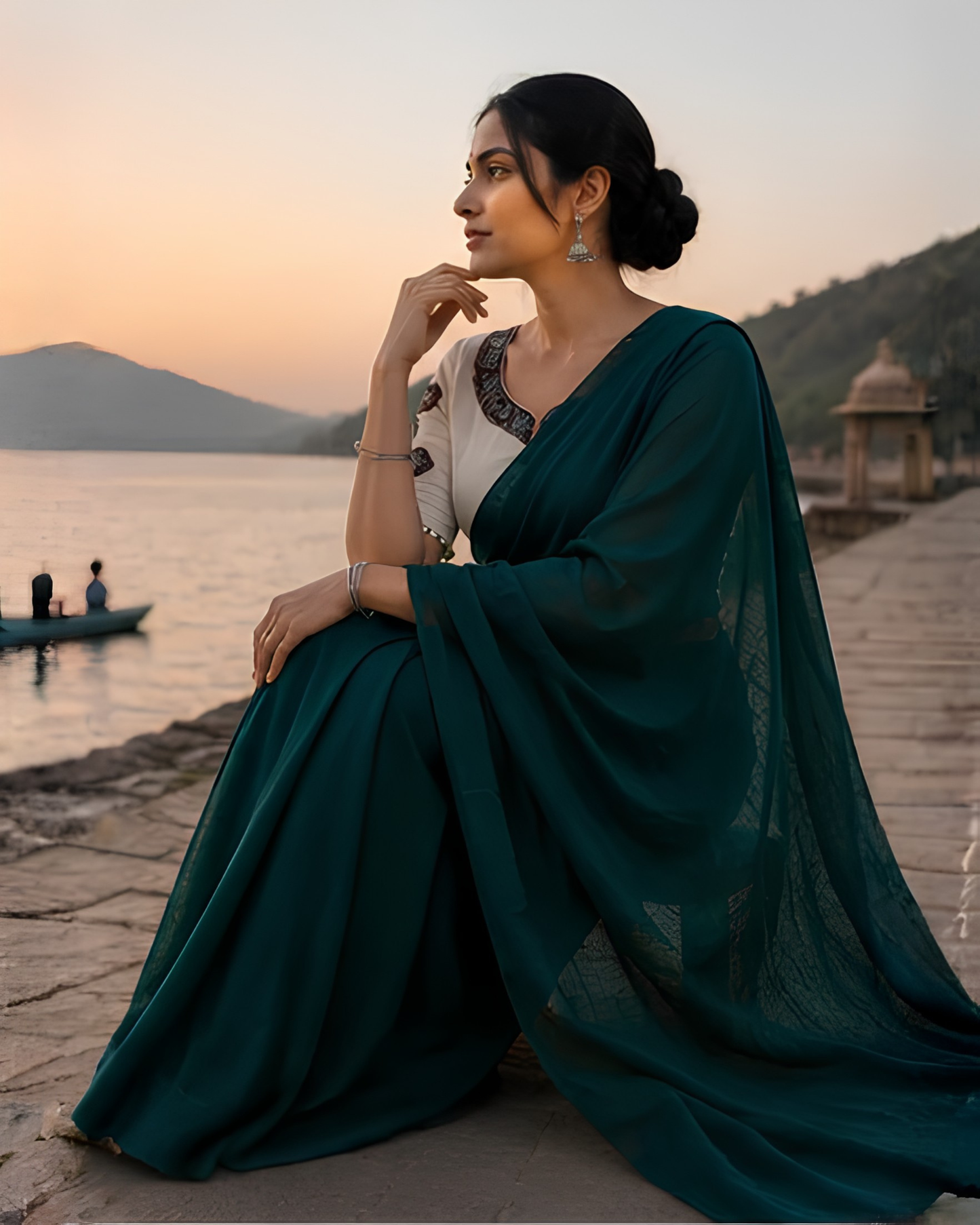 Rama Green Fancy Khadi Cotton Saree with Khadi Cotton Blouse (Copy)