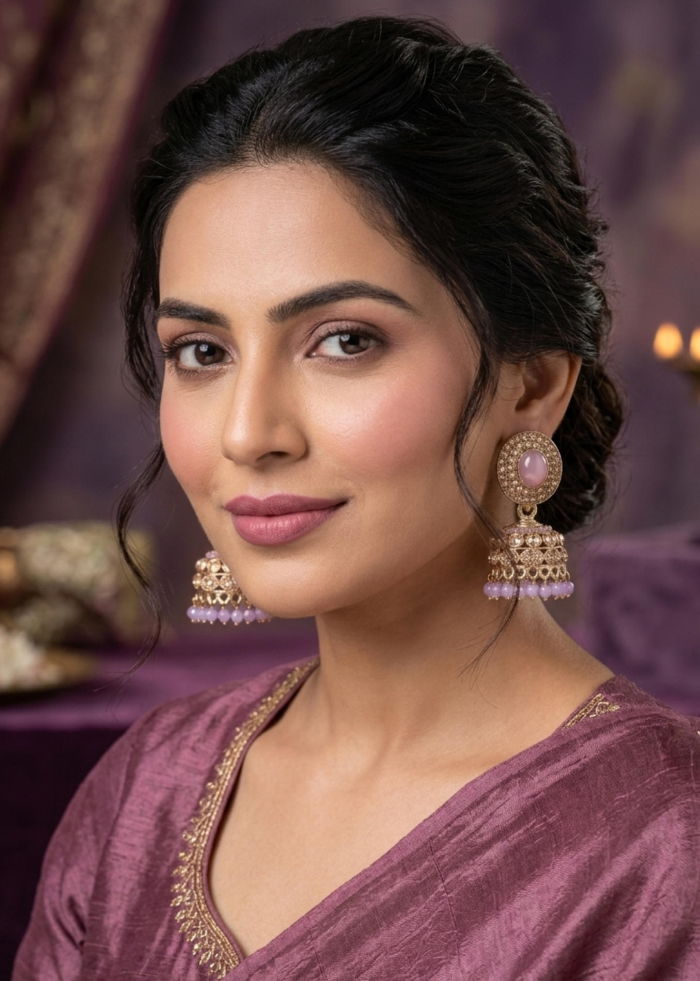 Lavender Noor Kundan Jhumkas
