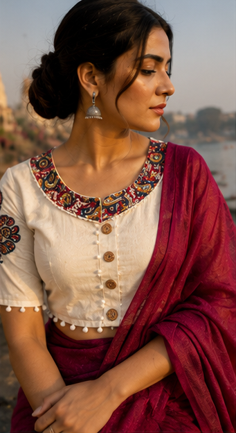 Maroon Fancy Khadi Cotton Saree with Khadi Cotton Blouse