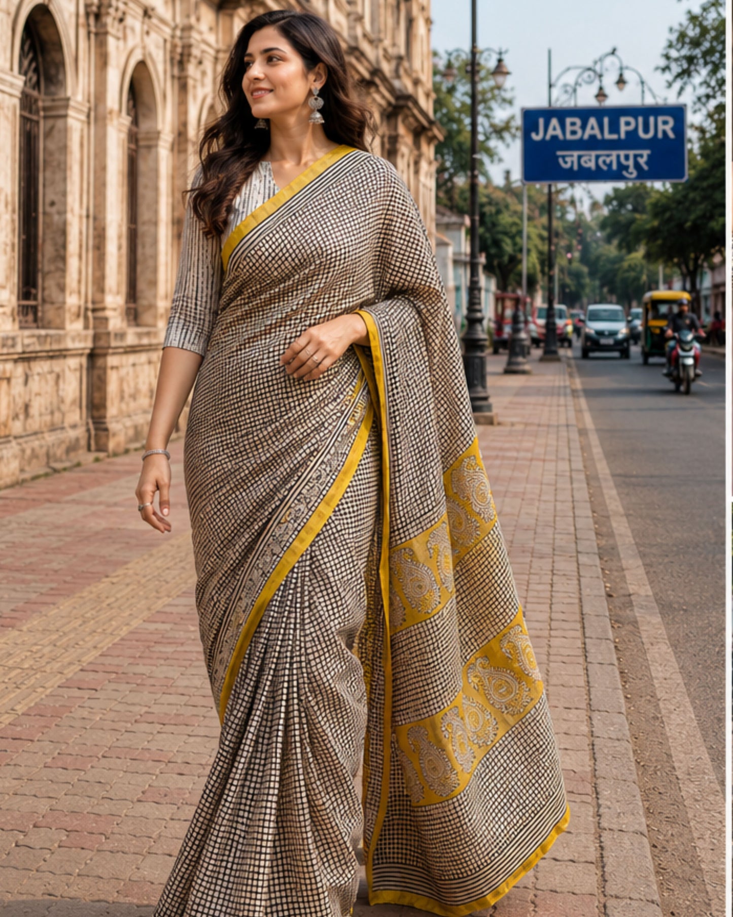 Hand Block Printed Chanderi Silk Saree with Blouse