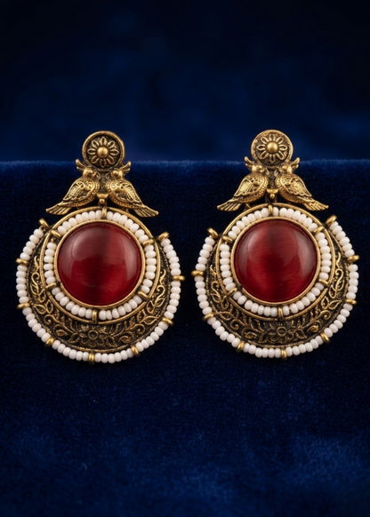 Ruhani Crimson Birdsong Stud Earrings