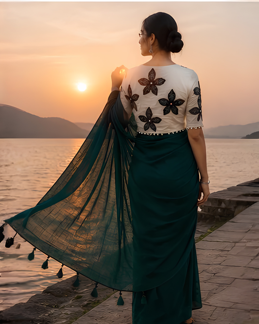 Rama Green Fancy Khadi Cotton Saree with Khadi Cotton Blouse (Copy)