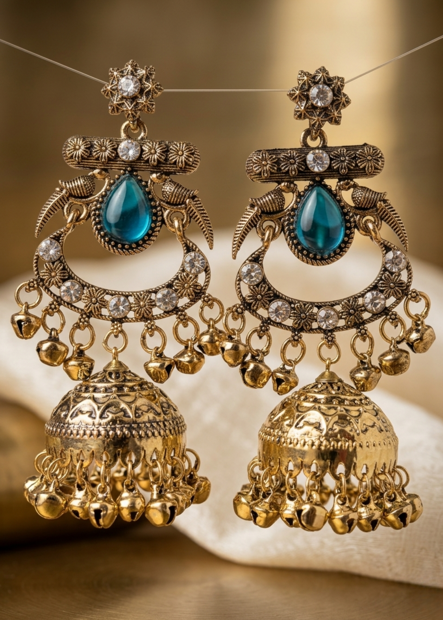 Neel Tara Kashmiri Jhumkas