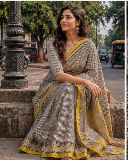 Hand Block Printed Chanderi Silk Saree with Blouse