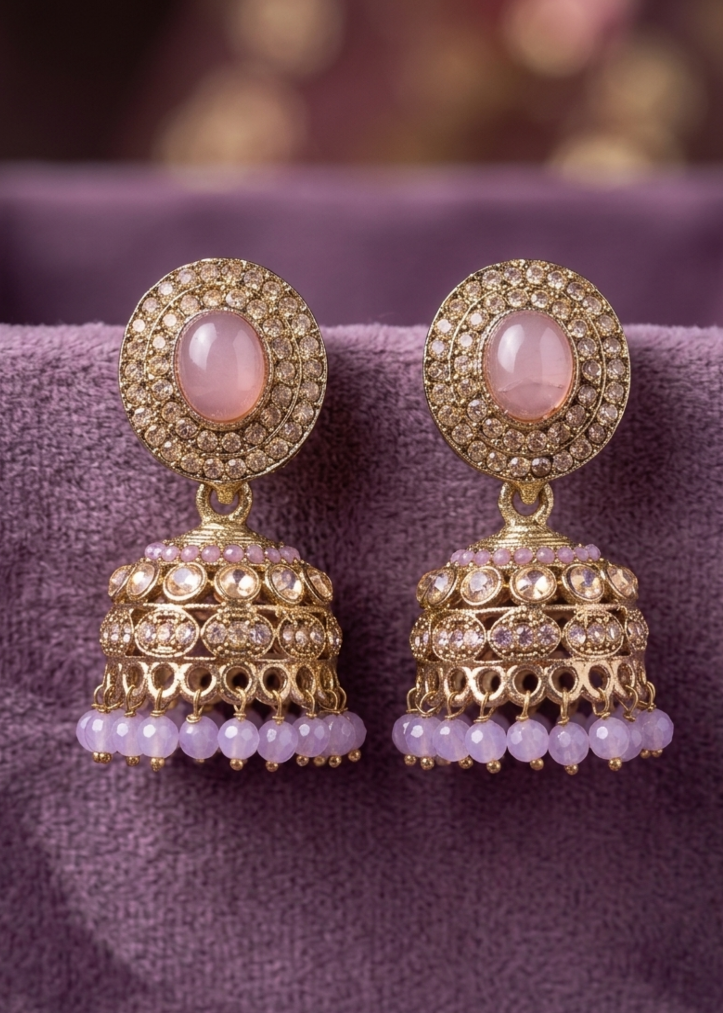 Lavender Noor Kundan Jhumkas