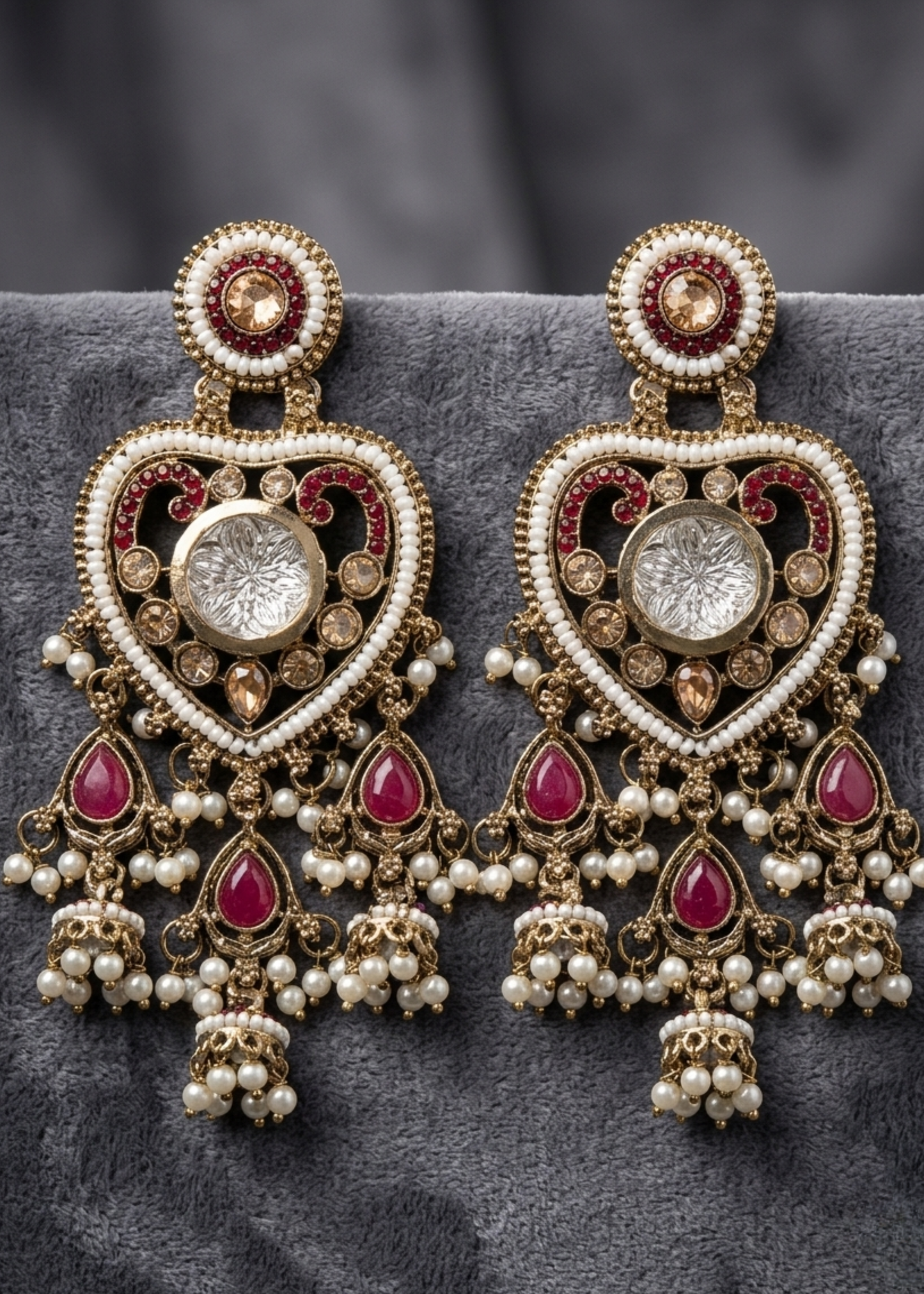 Ruby Pearl Heart Chandeliers