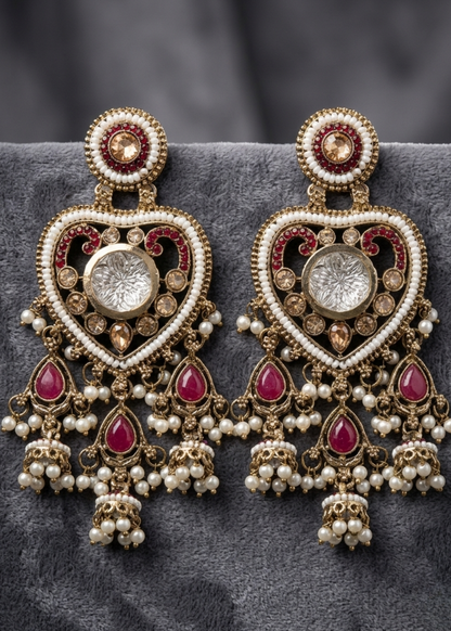 Ruby Pearl Heart Chandeliers