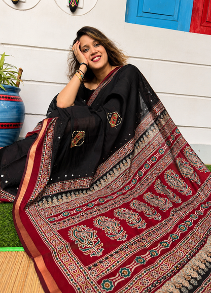 Crimson Noir - Red and Black Saree