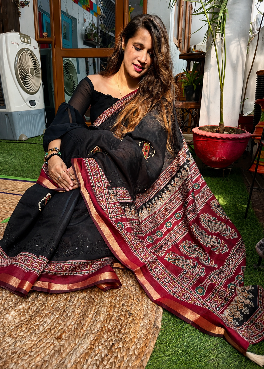 Crimson Noir - Red and Black Saree