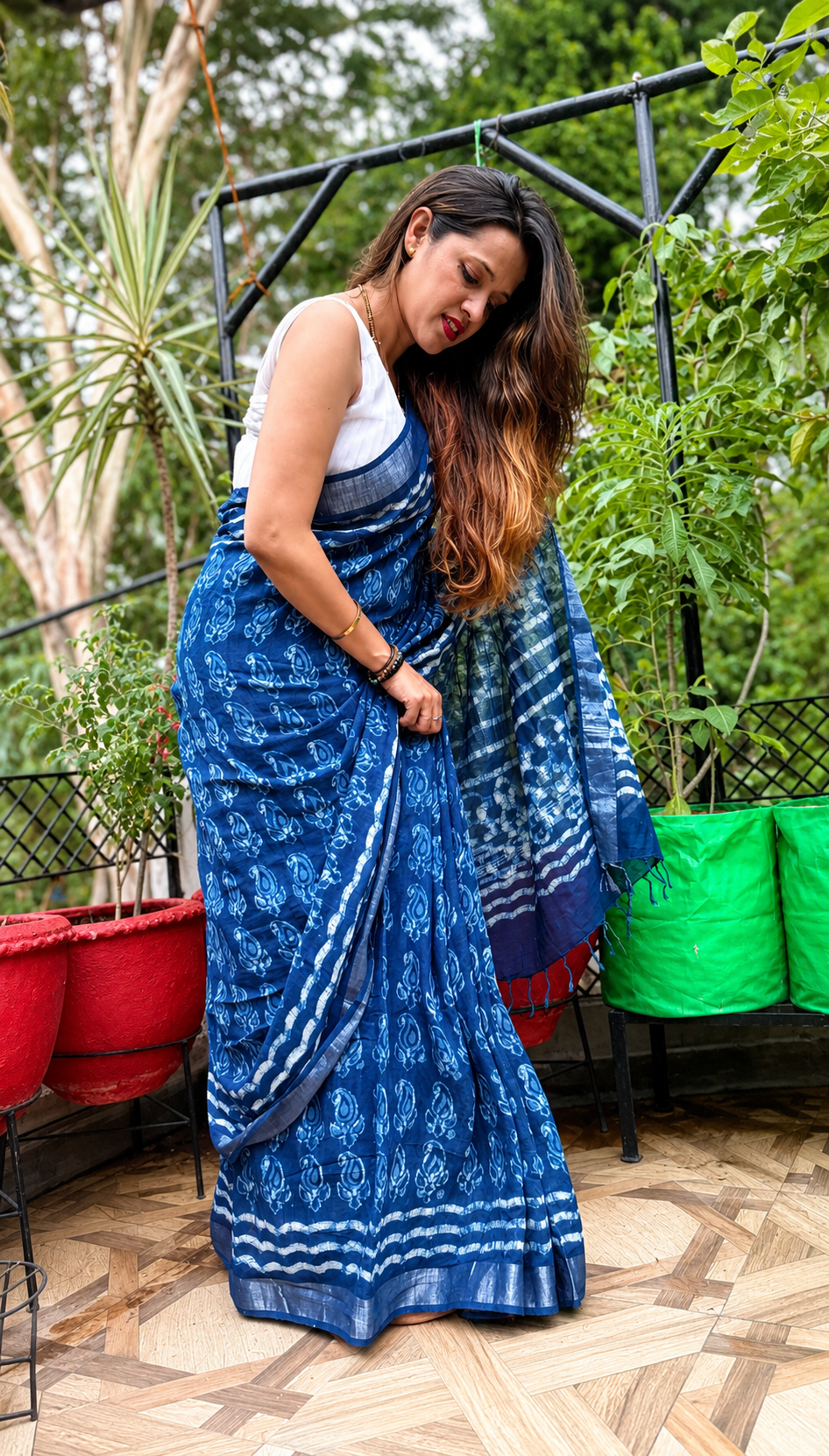 Indraneel – Hand Block Printed Linen Cotton Saree