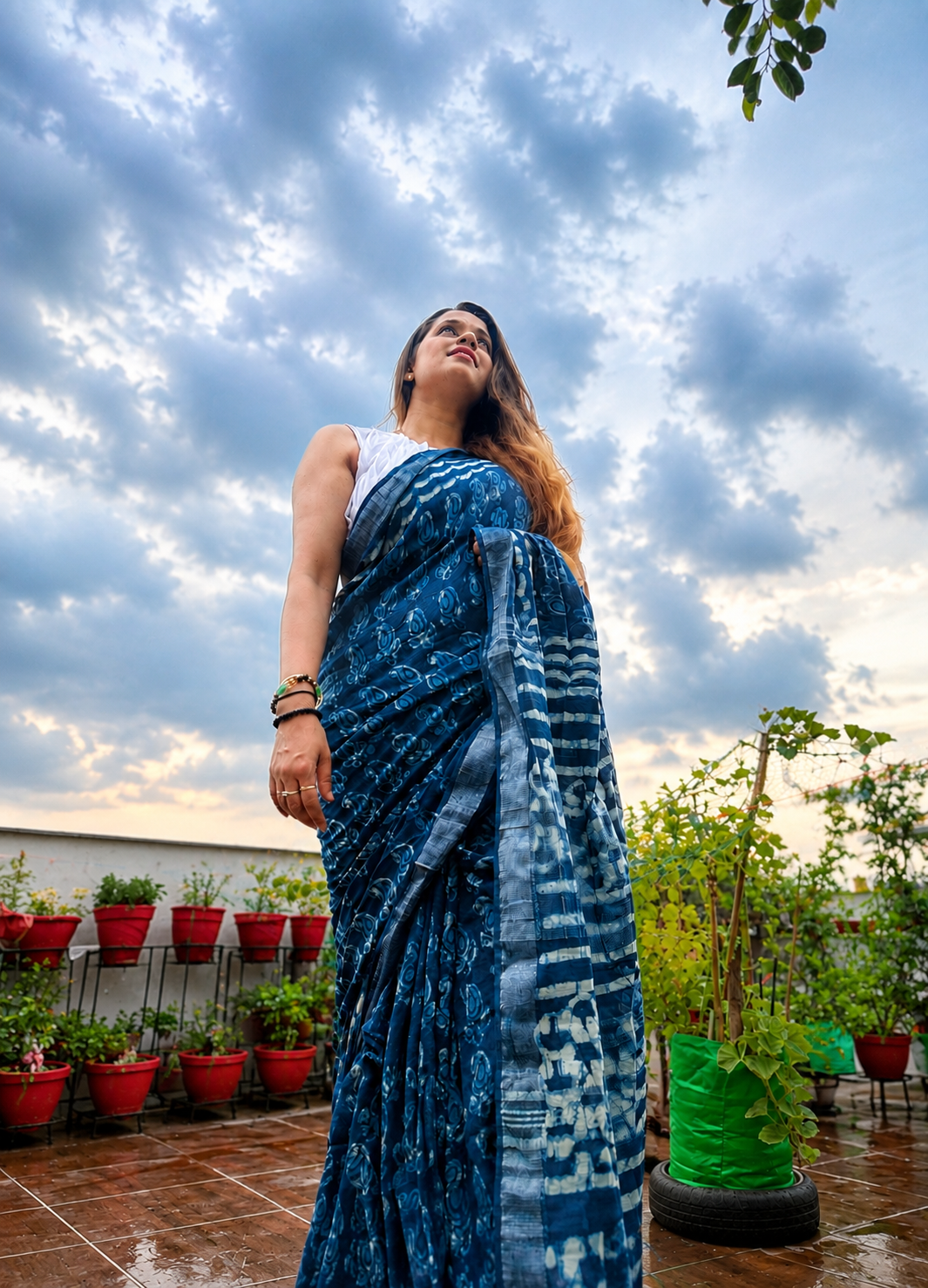Indraneel – Hand Block Printed Linen Cotton Saree