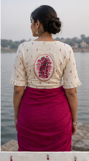 Magenta fancy khadi cotton saree with khadi cotton Ready made blouse