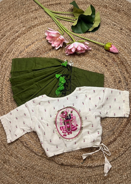 Mehndi green fancy khadi cotton saree with khadi cotton Ready made blouse